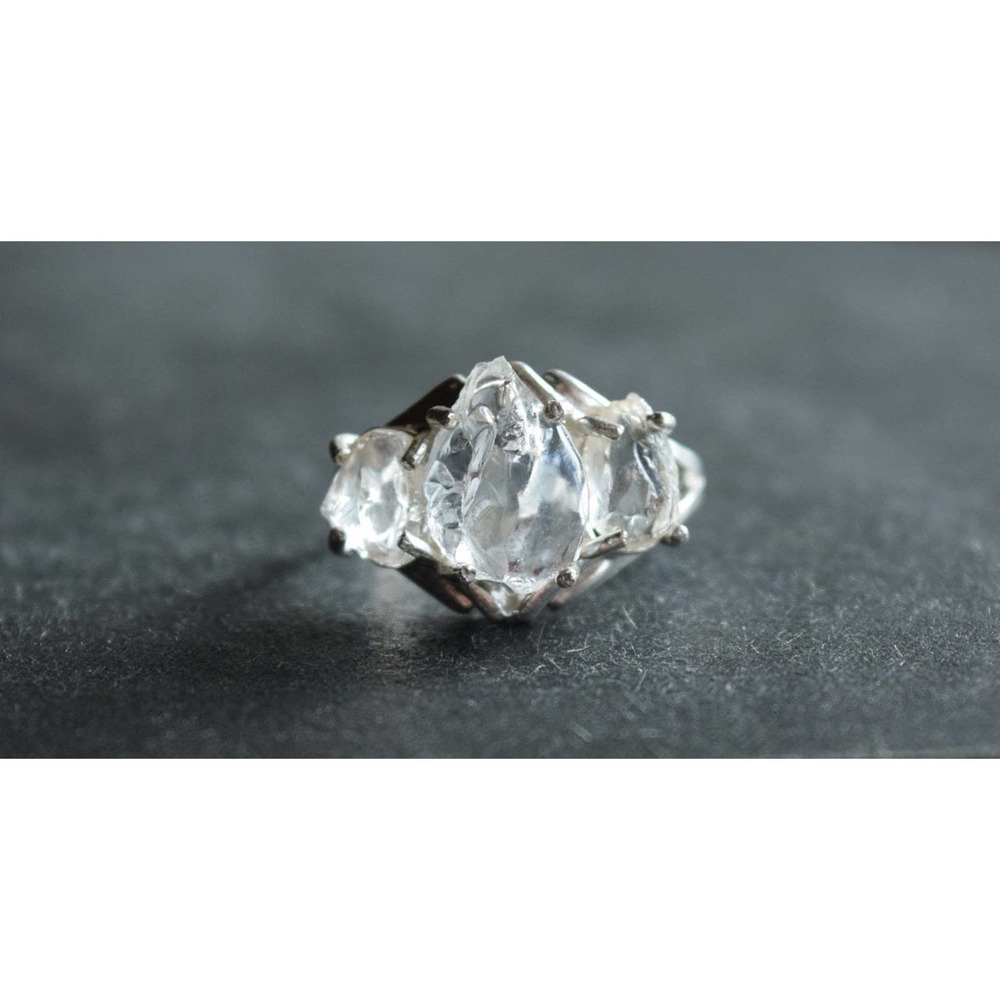Raw Diamond Engagement Ring Unique Gemstone Sterling Silver Size 4 5 6 7…